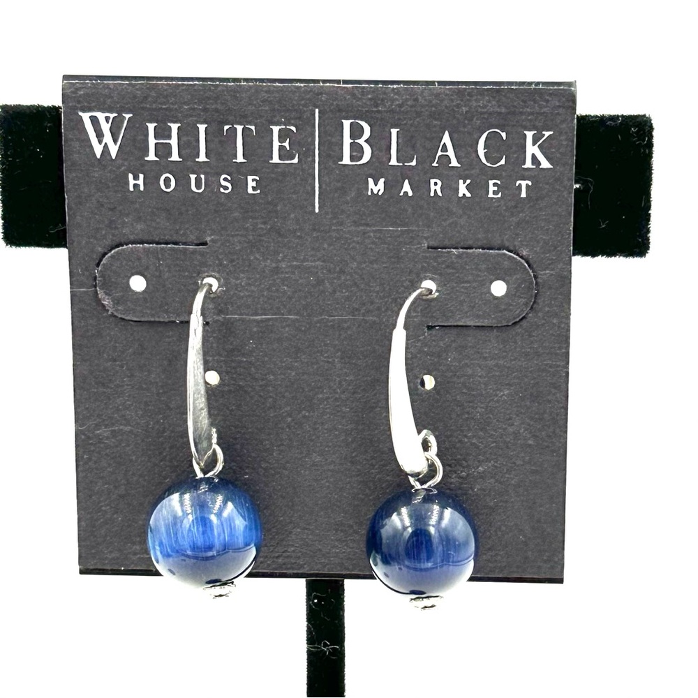 WHBM Silver Blue Stone Glass Dangle Earrings NWT